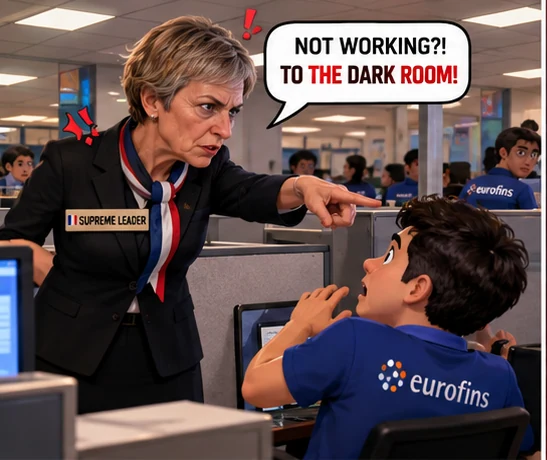 The Supreme Leader scolds a contractor at a cubicle